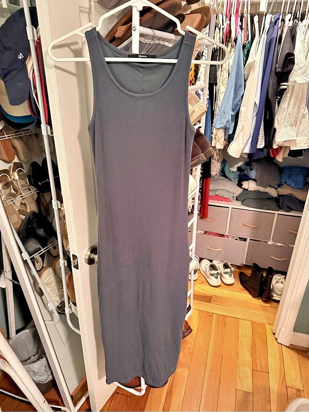 Quince Tencel Rib Knit Tank Midi Dress in Gray Size Small